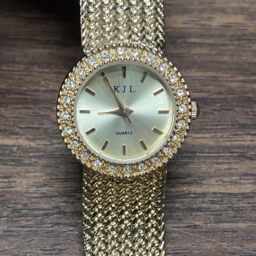 Vtg KJL Kenneth Jay Lane Crystal Accents Braided Gold Tone Bracelet Watch